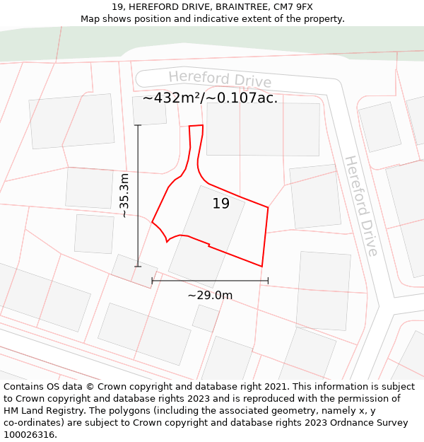 19, HEREFORD DRIVE, BRAINTREE, CM7 9FX: Plot and title map