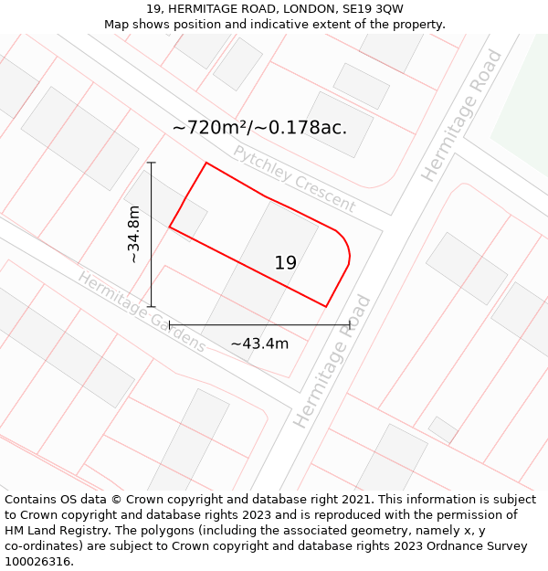 19, HERMITAGE ROAD, LONDON, SE19 3QW: Plot and title map