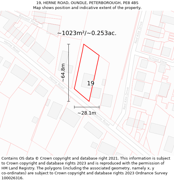 19, HERNE ROAD, OUNDLE, PETERBOROUGH, PE8 4BS: Plot and title map