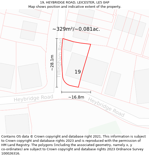 19, HEYBRIDGE ROAD, LEICESTER, LE5 0AP: Plot and title map