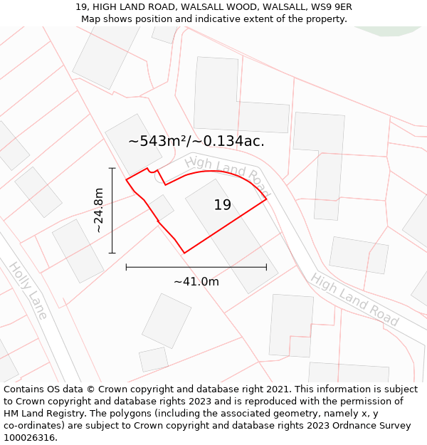 19, HIGH LAND ROAD, WALSALL WOOD, WALSALL, WS9 9ER: Plot and title map