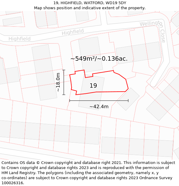19, HIGHFIELD, WATFORD, WD19 5DY: Plot and title map