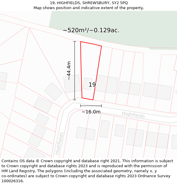 19, HIGHFIELDS, SHREWSBURY, SY2 5PQ: Plot and title map