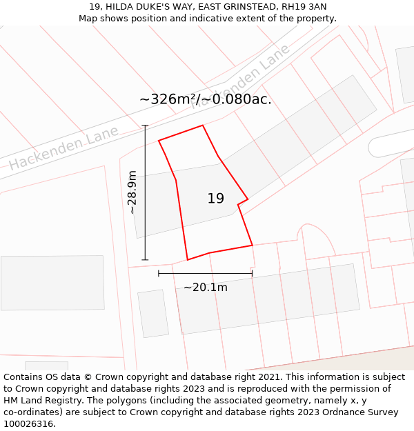 19, HILDA DUKE'S WAY, EAST GRINSTEAD, RH19 3AN: Plot and title map