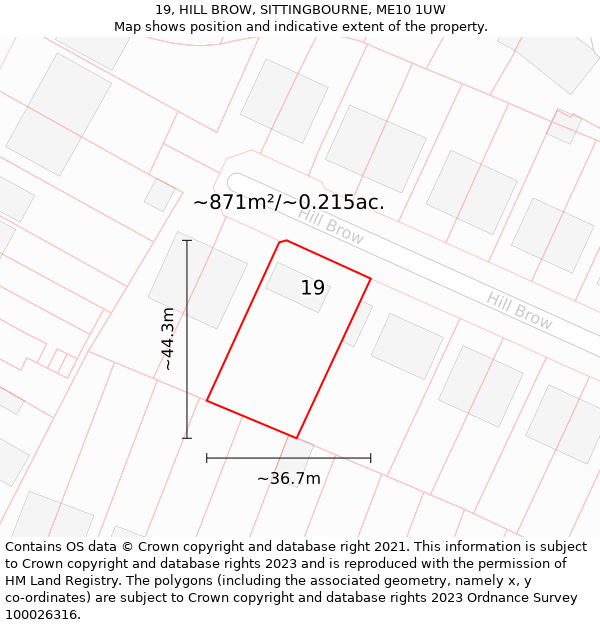 19, HILL BROW, SITTINGBOURNE, ME10 1UW: Plot and title map