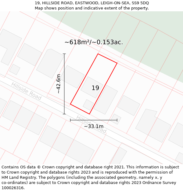 19, HILLSIDE ROAD, EASTWOOD, LEIGH-ON-SEA, SS9 5DQ: Plot and title map