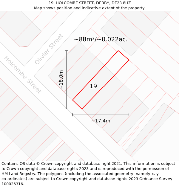 19, HOLCOMBE STREET, DERBY, DE23 8HZ: Plot and title map