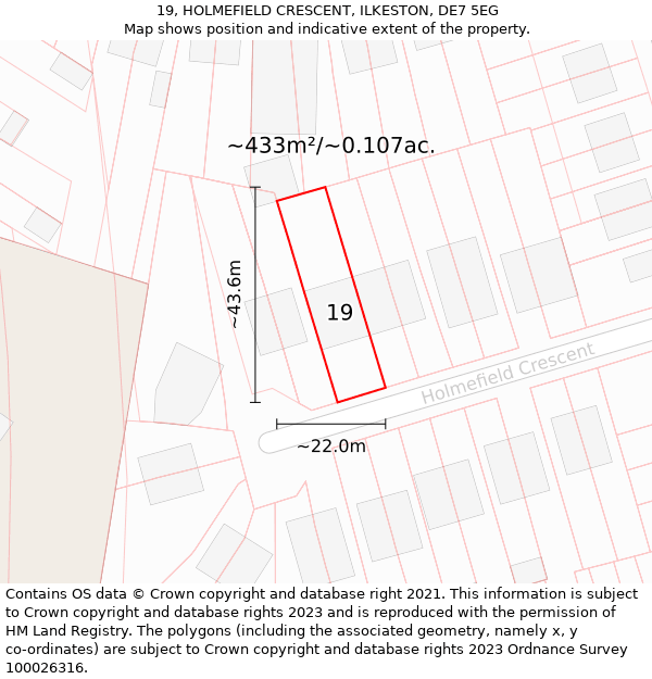 19, HOLMEFIELD CRESCENT, ILKESTON, DE7 5EG: Plot and title map