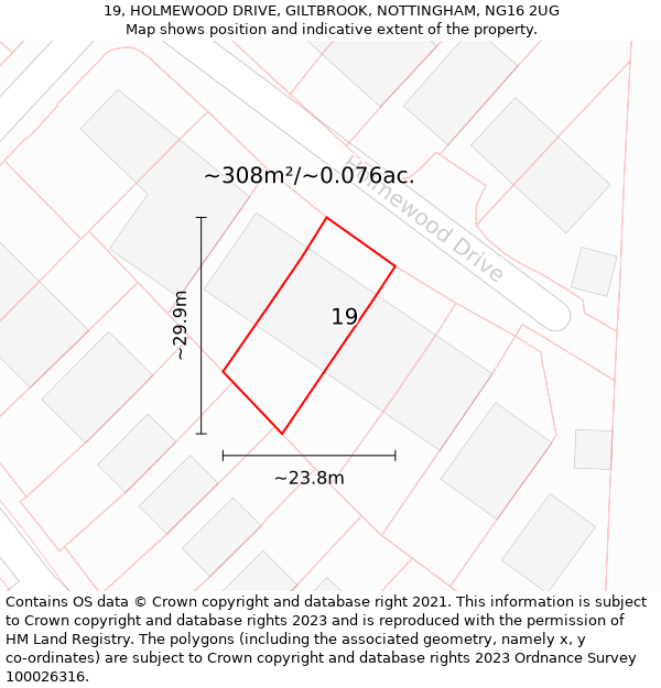 19, HOLMEWOOD DRIVE, GILTBROOK, NOTTINGHAM, NG16 2UG: Plot and title map