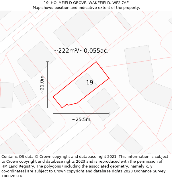 19, HOLMFIELD GROVE, WAKEFIELD, WF2 7AE: Plot and title map