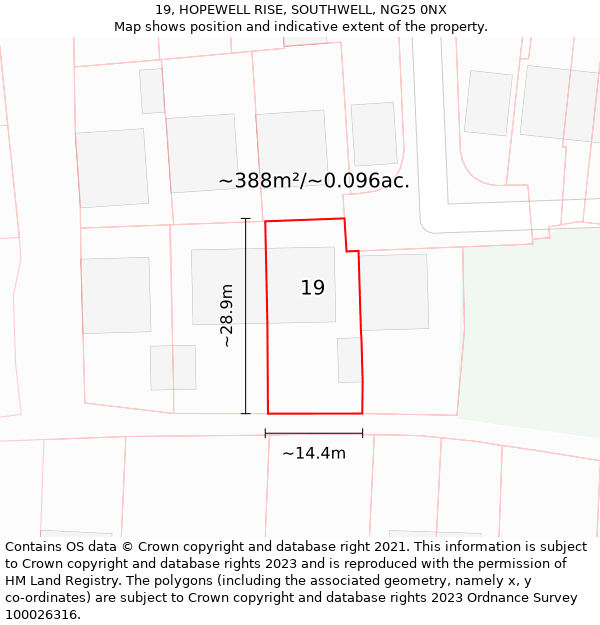 19, HOPEWELL RISE, SOUTHWELL, NG25 0NX: Plot and title map