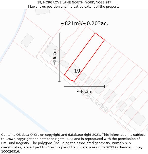 19, HOPGROVE LANE NORTH, YORK, YO32 9TF: Plot and title map