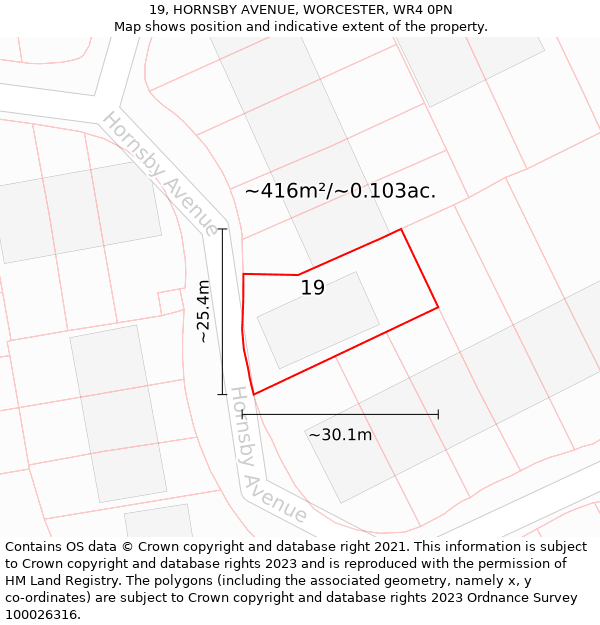19, HORNSBY AVENUE, WORCESTER, WR4 0PN: Plot and title map