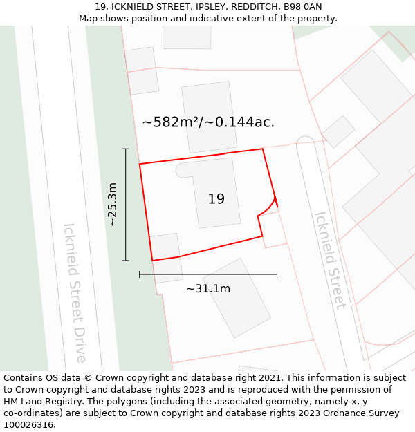 19, ICKNIELD STREET, IPSLEY, REDDITCH, B98 0AN: Plot and title map