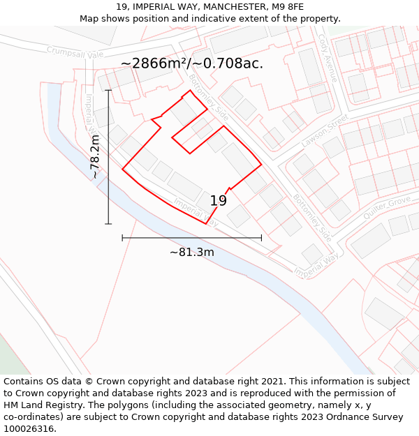 19, IMPERIAL WAY, MANCHESTER, M9 8FE: Plot and title map