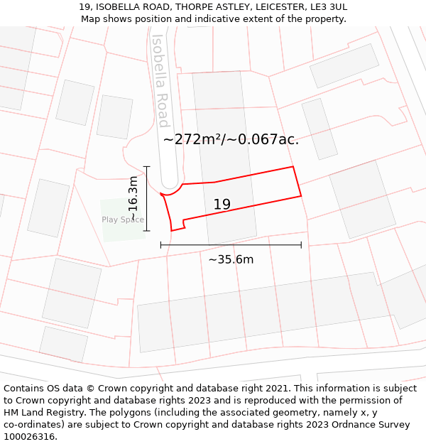 19, ISOBELLA ROAD, THORPE ASTLEY, LEICESTER, LE3 3UL: Plot and title map