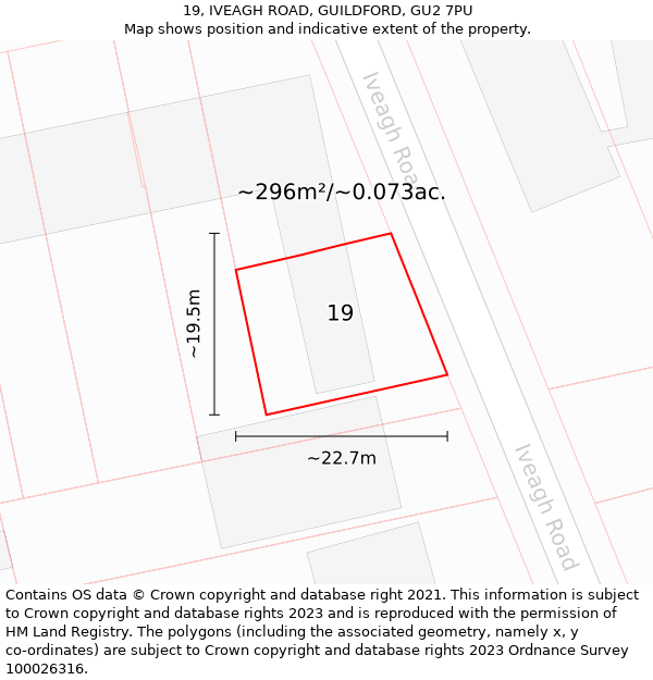 19, IVEAGH ROAD, GUILDFORD, GU2 7PU: Plot and title map