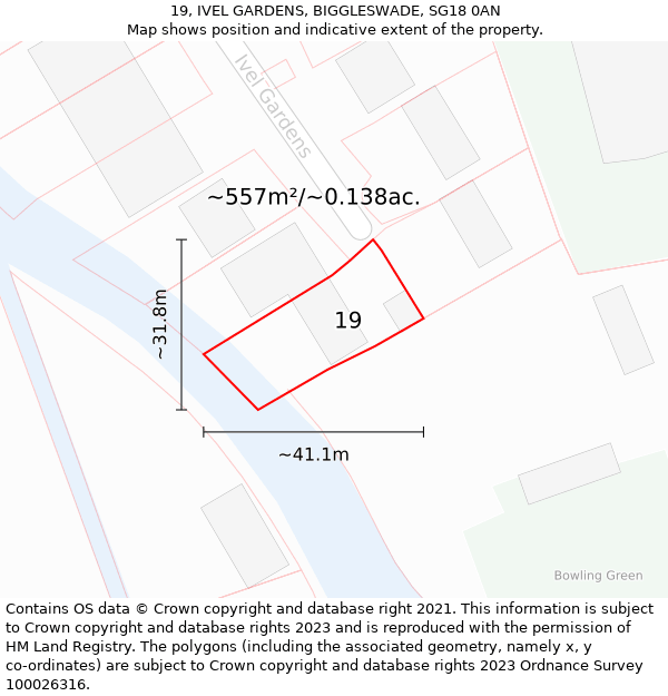 19, IVEL GARDENS, BIGGLESWADE, SG18 0AN: Plot and title map