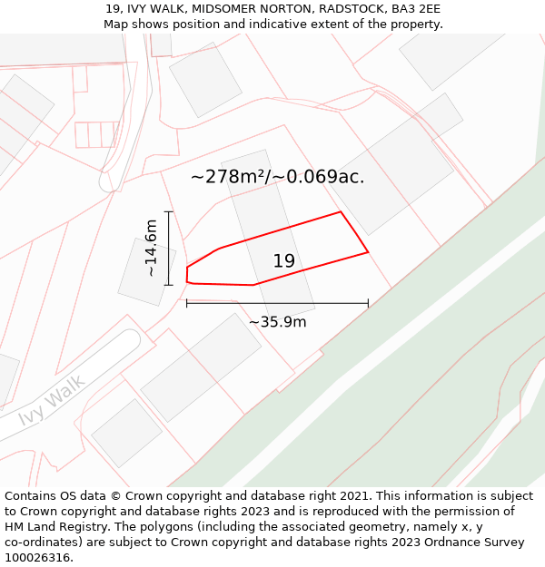 19, IVY WALK, MIDSOMER NORTON, RADSTOCK, BA3 2EE: Plot and title map