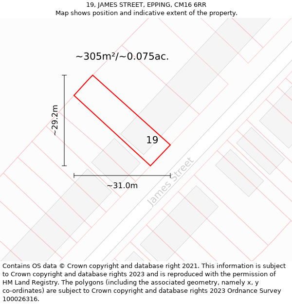 19, JAMES STREET, EPPING, CM16 6RR: Plot and title map