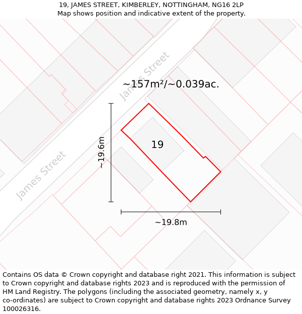 19, JAMES STREET, KIMBERLEY, NOTTINGHAM, NG16 2LP: Plot and title map