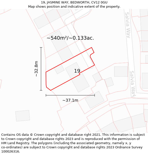 19, JASMINE WAY, BEDWORTH, CV12 0GU: Plot and title map