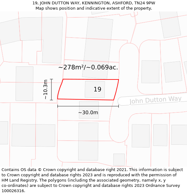 19, JOHN DUTTON WAY, KENNINGTON, ASHFORD, TN24 9PW: Plot and title map