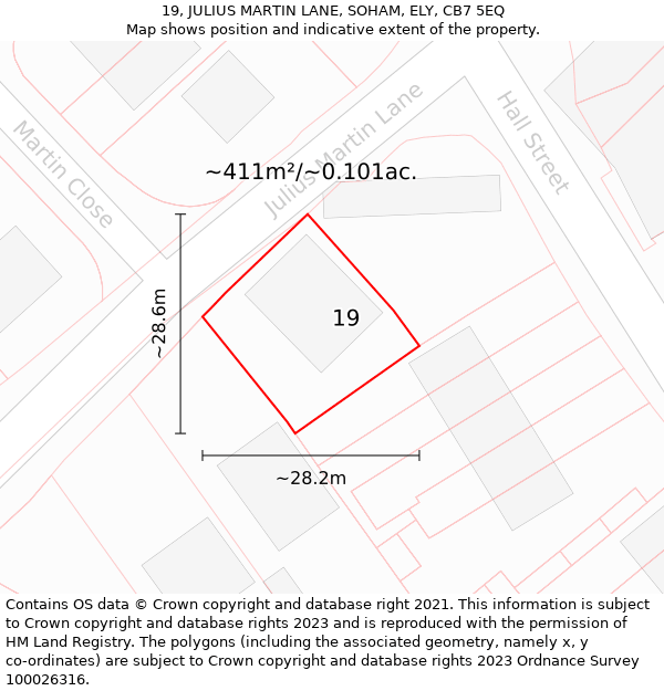 19, JULIUS MARTIN LANE, SOHAM, ELY, CB7 5EQ: Plot and title map