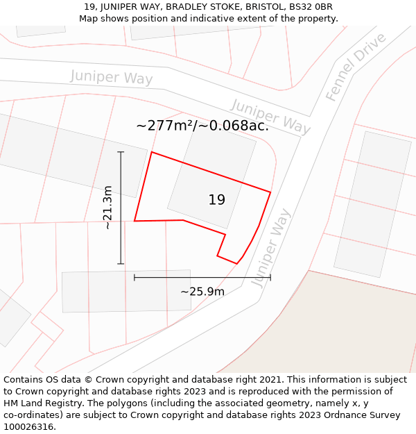 19, JUNIPER WAY, BRADLEY STOKE, BRISTOL, BS32 0BR: Plot and title map