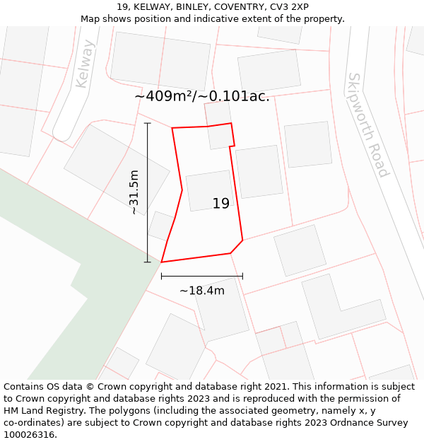 19, KELWAY, BINLEY, COVENTRY, CV3 2XP: Plot and title map