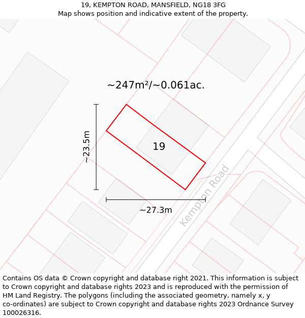 19, KEMPTON ROAD, MANSFIELD, NG18 3FG: Plot and title map