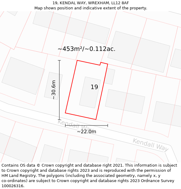 19, KENDAL WAY, WREXHAM, LL12 8AF: Plot and title map