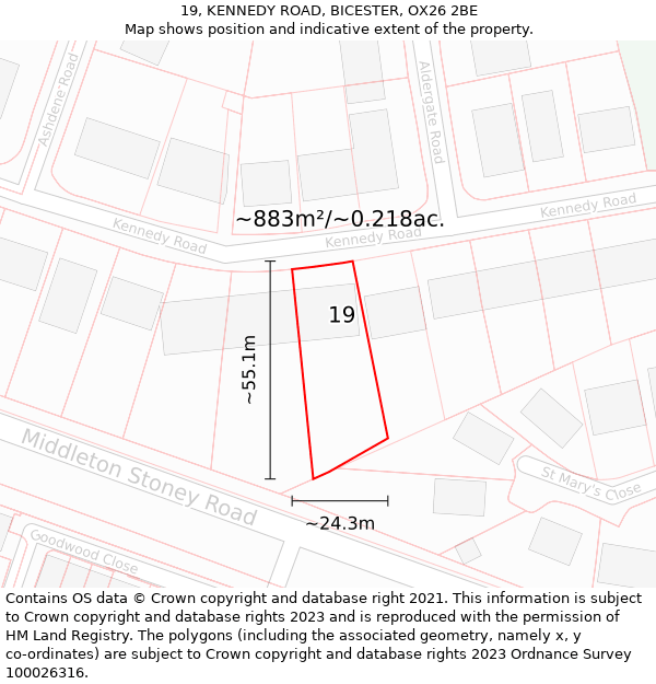 19, KENNEDY ROAD, BICESTER, OX26 2BE: Plot and title map