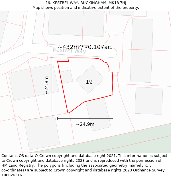 19, KESTREL WAY, BUCKINGHAM, MK18 7HJ: Plot and title map