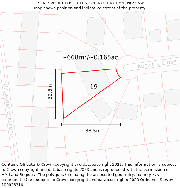 19, KESWICK CLOSE, BEESTON, NOTTINGHAM, NG9 3AR: Plot and title map