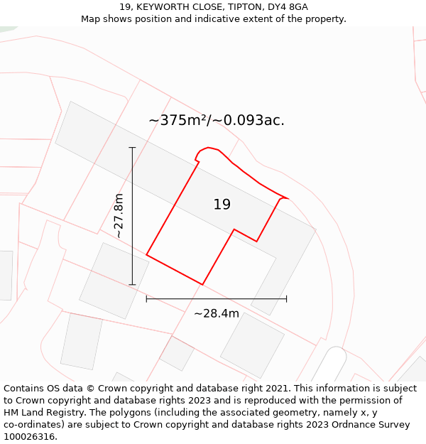 19, KEYWORTH CLOSE, TIPTON, DY4 8GA: Plot and title map