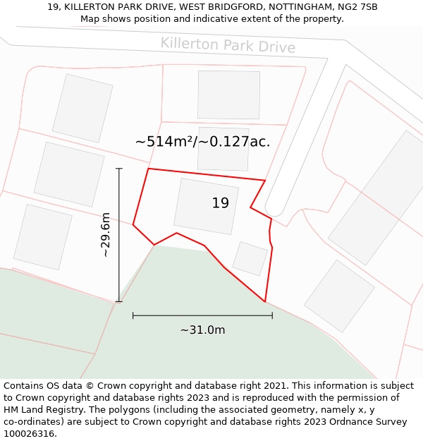 19, KILLERTON PARK DRIVE, WEST BRIDGFORD, NOTTINGHAM, NG2 7SB: Plot and title map