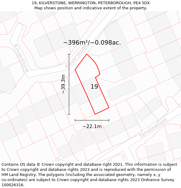 19, KILVERSTONE, WERRINGTON, PETERBOROUGH, PE4 5DX: Plot and title map