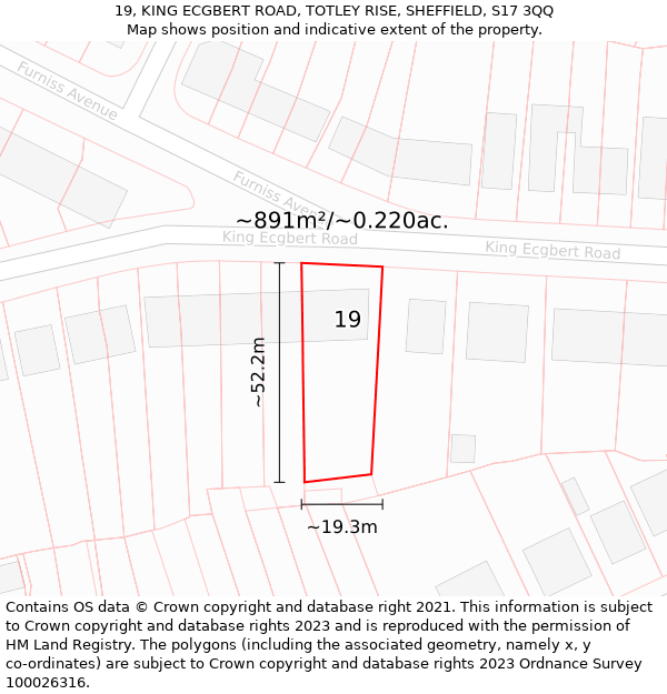 19, KING ECGBERT ROAD, TOTLEY RISE, SHEFFIELD, S17 3QQ: Plot and title map