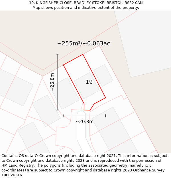 19, KINGFISHER CLOSE, BRADLEY STOKE, BRISTOL, BS32 0AN: Plot and title map