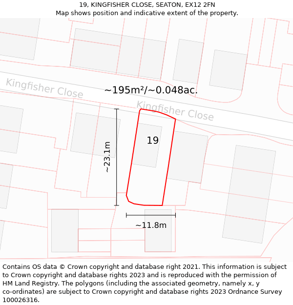 19, KINGFISHER CLOSE, SEATON, EX12 2FN: Plot and title map