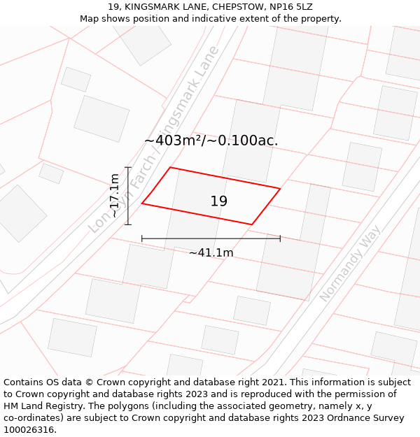 19, KINGSMARK LANE, CHEPSTOW, NP16 5LZ: Plot and title map