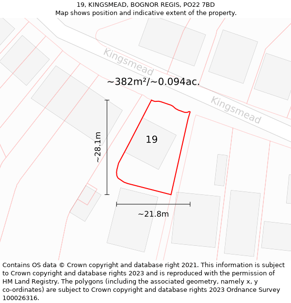 19, KINGSMEAD, BOGNOR REGIS, PO22 7BD: Plot and title map