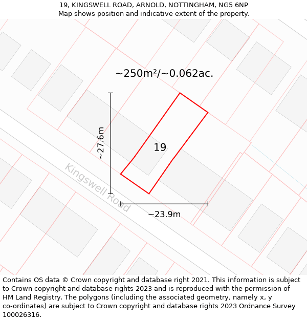 19, KINGSWELL ROAD, ARNOLD, NOTTINGHAM, NG5 6NP: Plot and title map