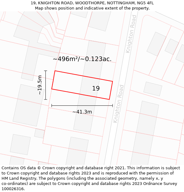 19, KNIGHTON ROAD, WOODTHORPE, NOTTINGHAM, NG5 4FL: Plot and title map