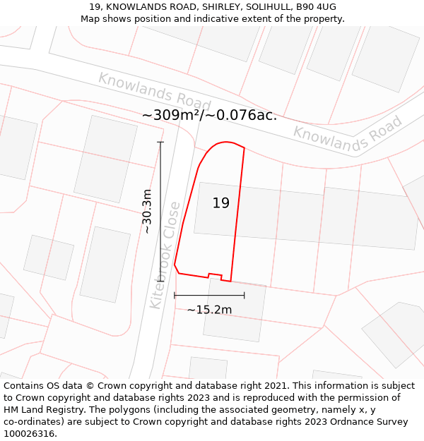 19, KNOWLANDS ROAD, SHIRLEY, SOLIHULL, B90 4UG: Plot and title map