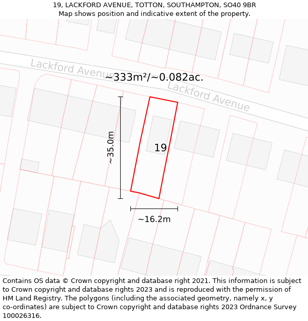 19, LACKFORD AVENUE, TOTTON, SOUTHAMPTON, SO40 9BR: Plot and title map