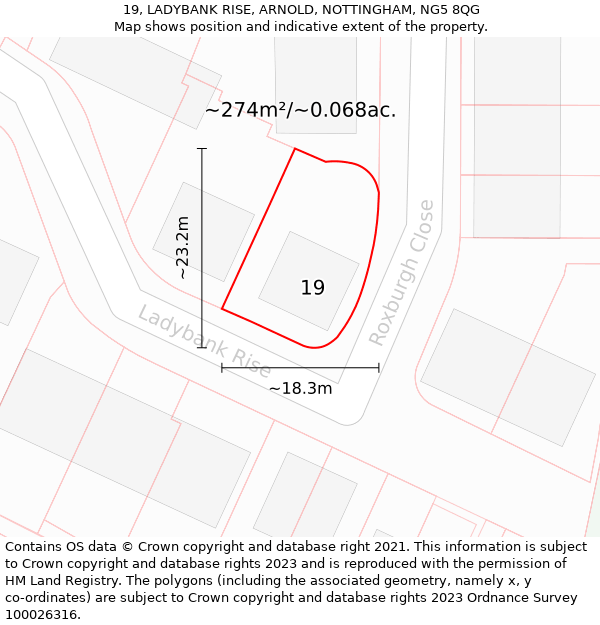 19, LADYBANK RISE, ARNOLD, NOTTINGHAM, NG5 8QG: Plot and title map