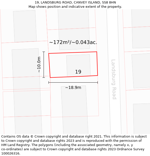 19, LANDSBURG ROAD, CANVEY ISLAND, SS8 8HN: Plot and title map