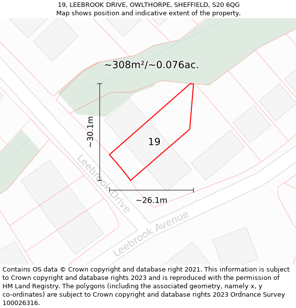 19, LEEBROOK DRIVE, OWLTHORPE, SHEFFIELD, S20 6QG: Plot and title map